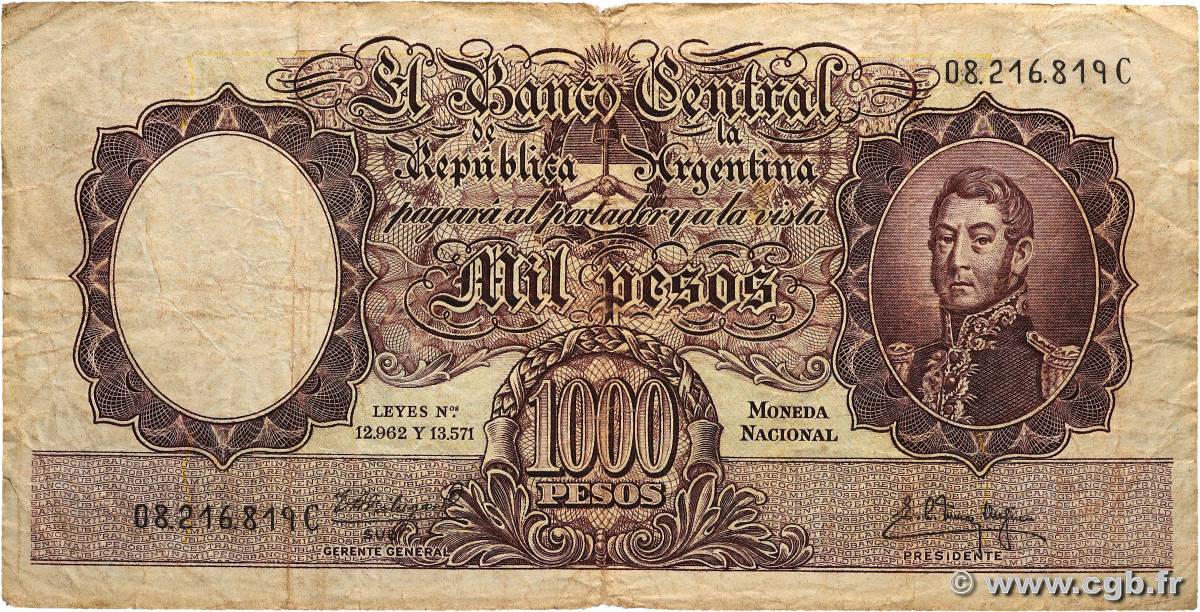 1000 Pesos ARGENTINE  1954 P.274b B+