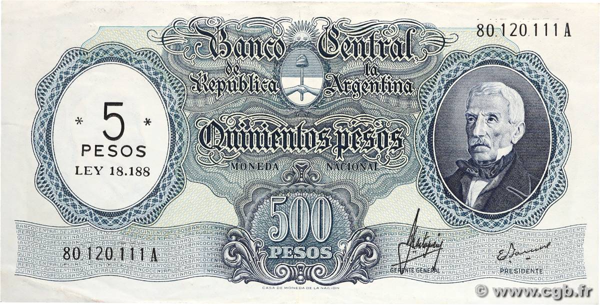 5 Pesos sur 500 Pesos ARGENTINE  1969 P.283 pr.SUP