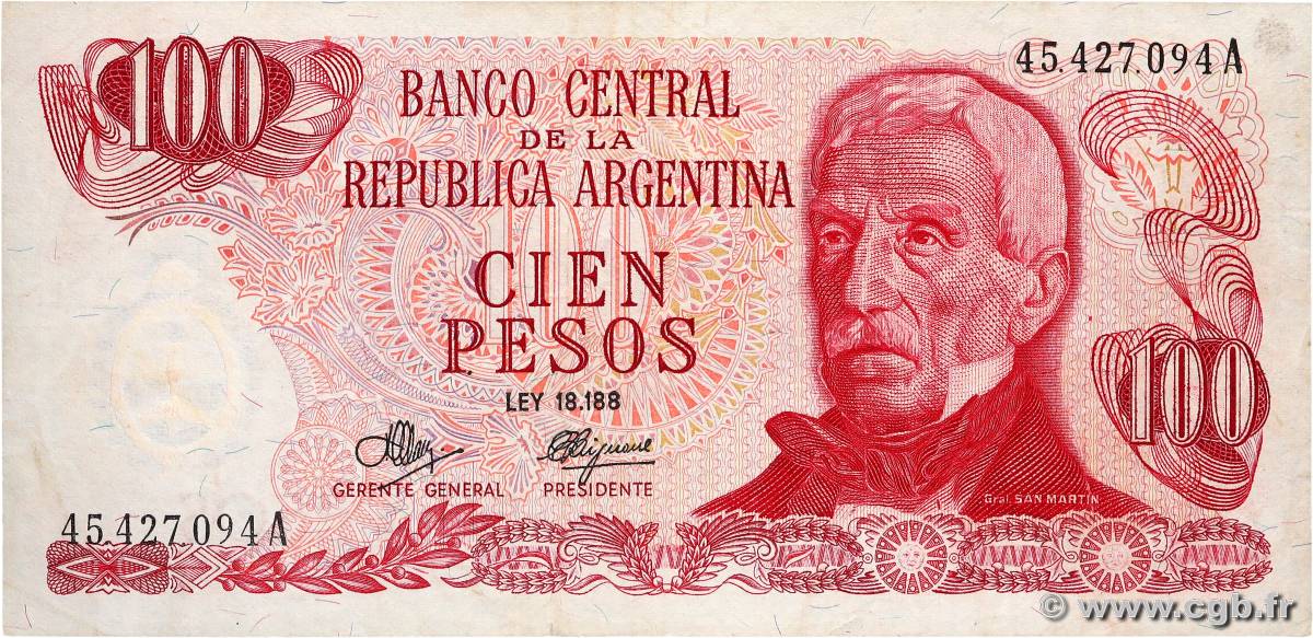 100 Pesos ARGENTINE  1971 P.291 TB+