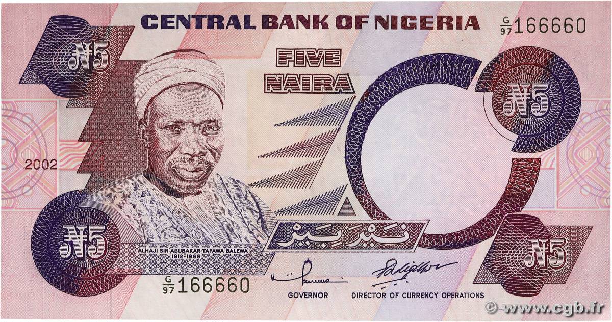 5 Naira NIGERIA  2002 P.24g q.FDC