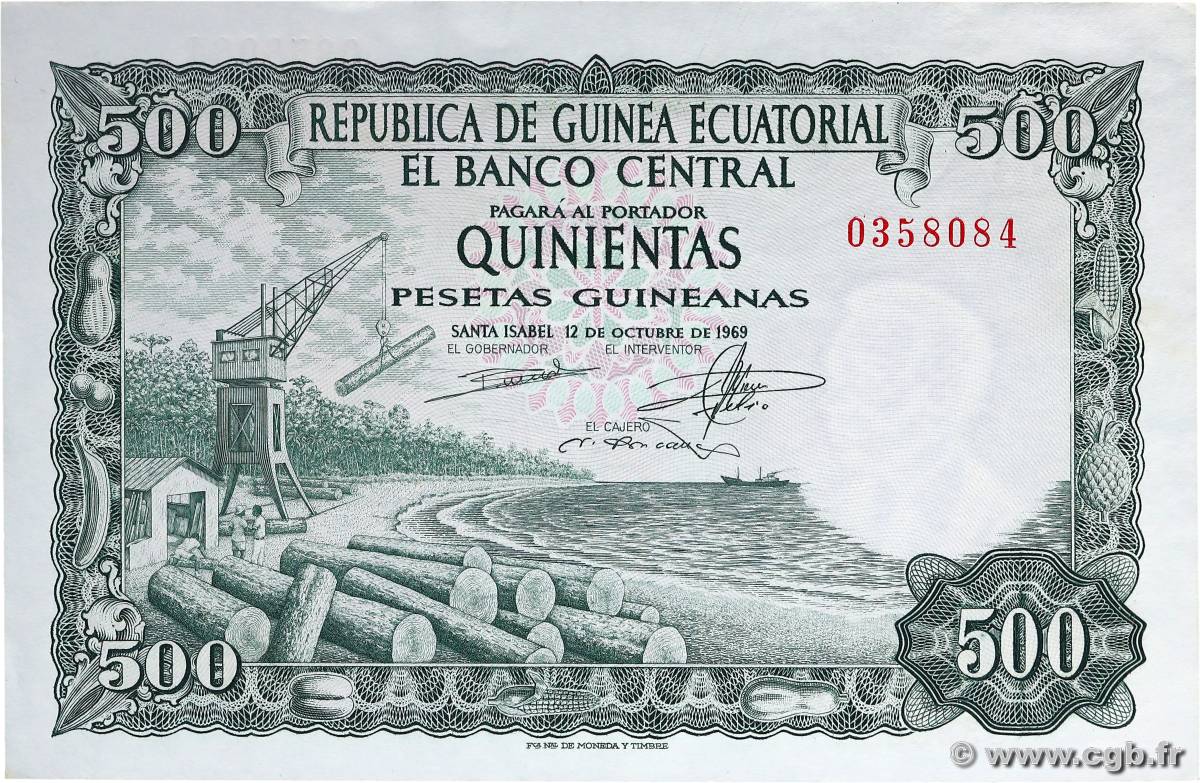 500 Pesetas Guineanas ÄQUATORIALGUINEA  1969 P.02 fST+