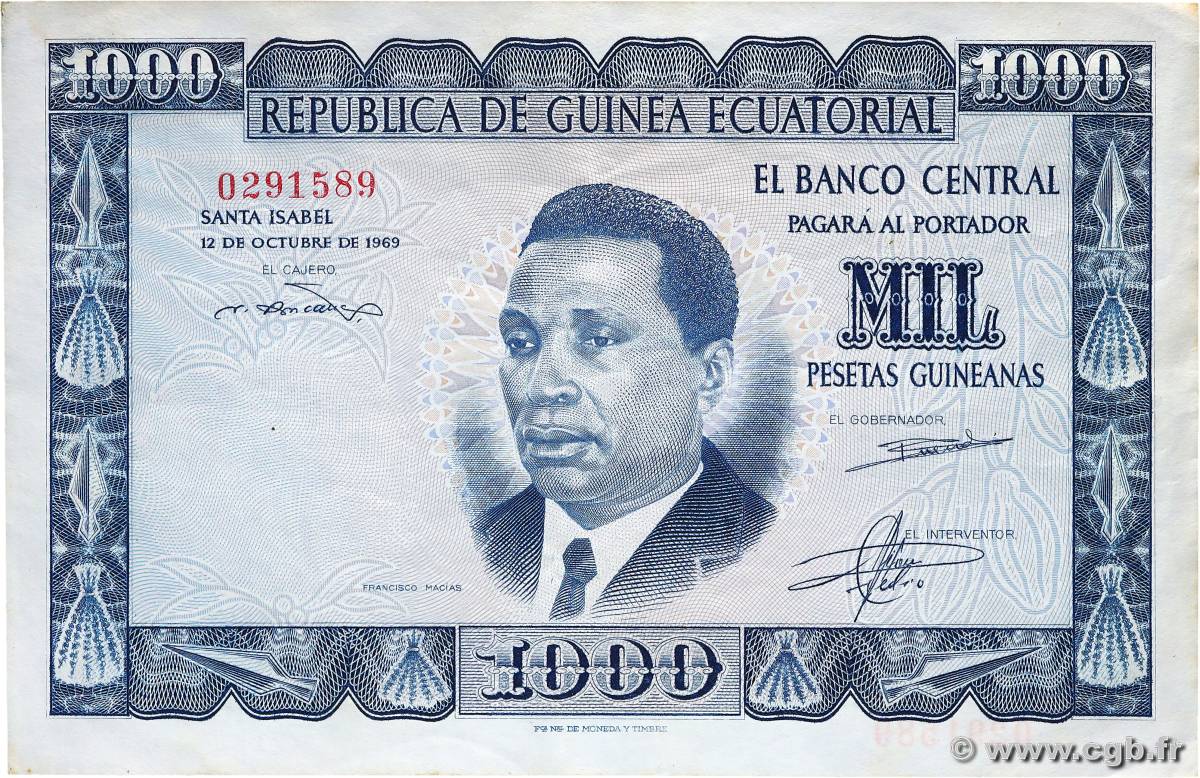 1000 Pesetas Guineanas GUINEA ECUATORIAL  1969 P.03 MBC+