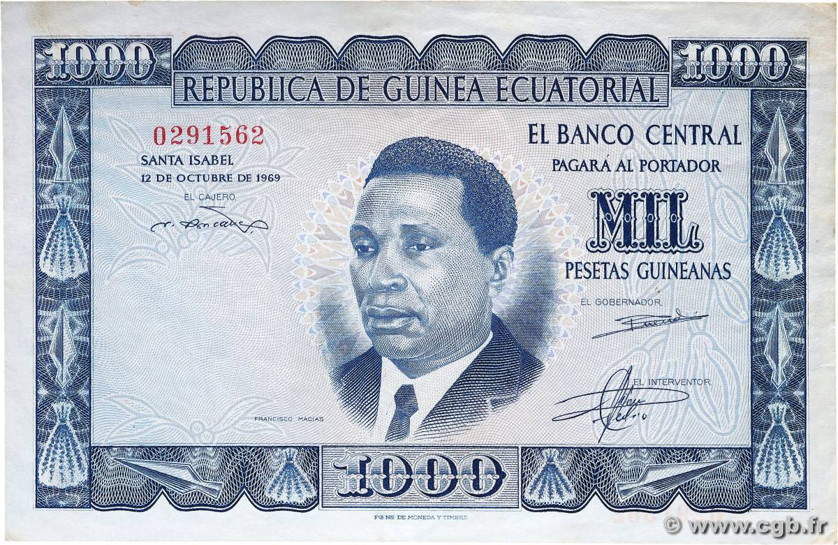 1000 Pesetas Guineanas GUINEA EQUATORIALE  1969 P.03 q.SPL