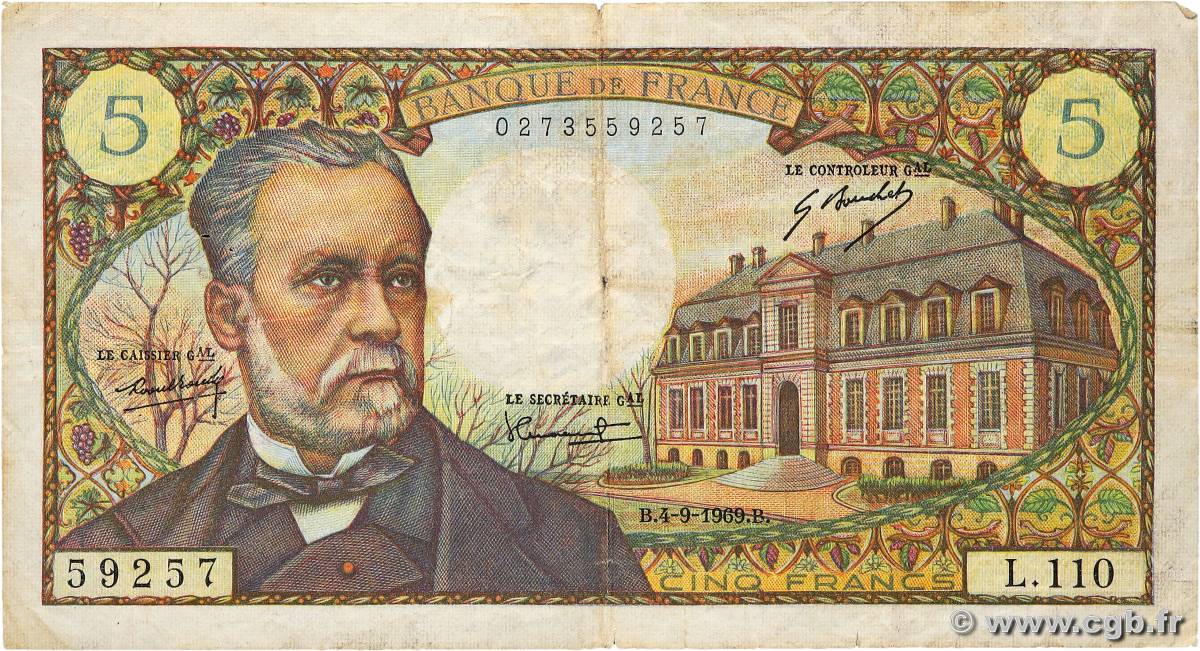5 Francs PASTEUR FRANCE  1969 F.61.11 B+