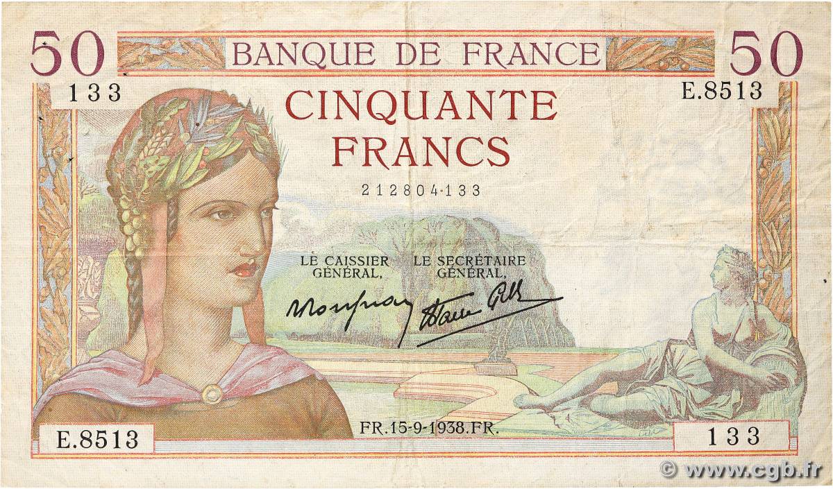 50 Francs CÉRÈS modifié FRANKREICH  1938 F.18.14 S