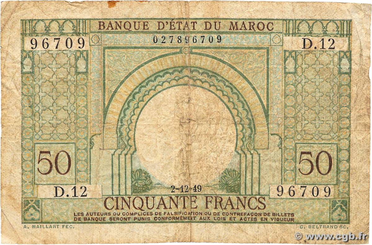 50 Francs MAROC  1949 P.44 B