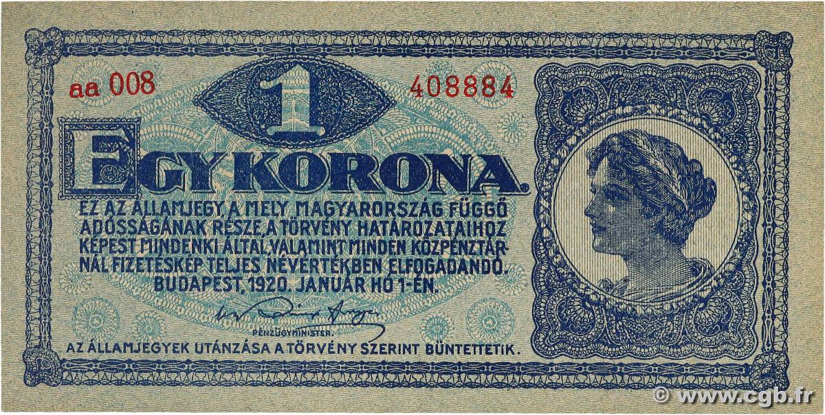 1 Korona HONGRIE  1920 P.057 pr.NEUF