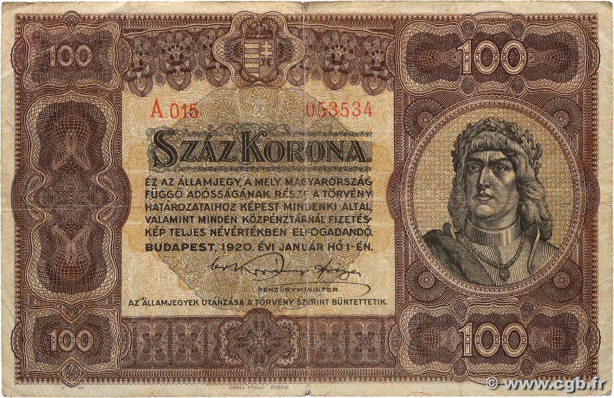 100 Korona HONGRIE  1920 P.063 TB