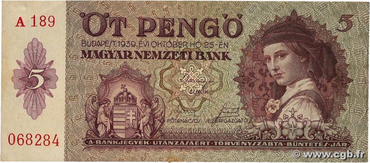 5 Pengö HONGRIE  1939 P.106 TTB+