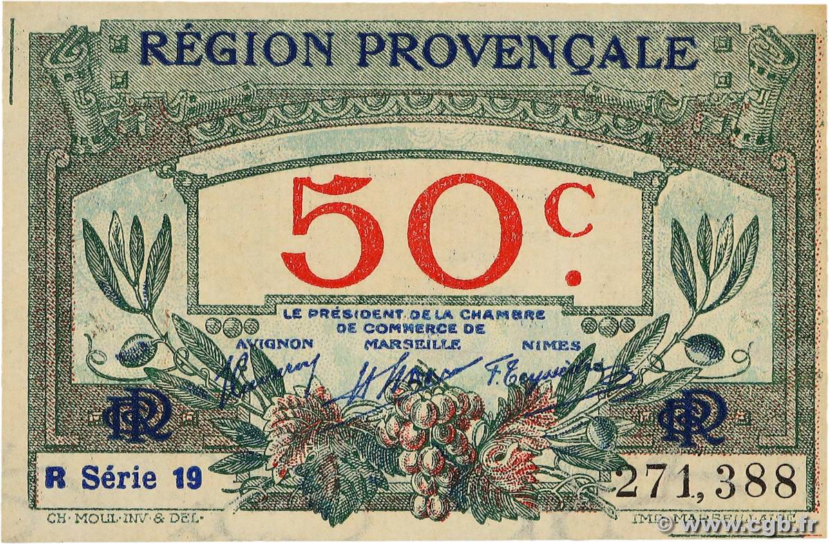 50 Centimes FRANCE Regionalismus und verschiedenen Alais, Arles, Avignon, Gap, Marseille, Nîmes, Toulon 1918 JP.102.09 fST+