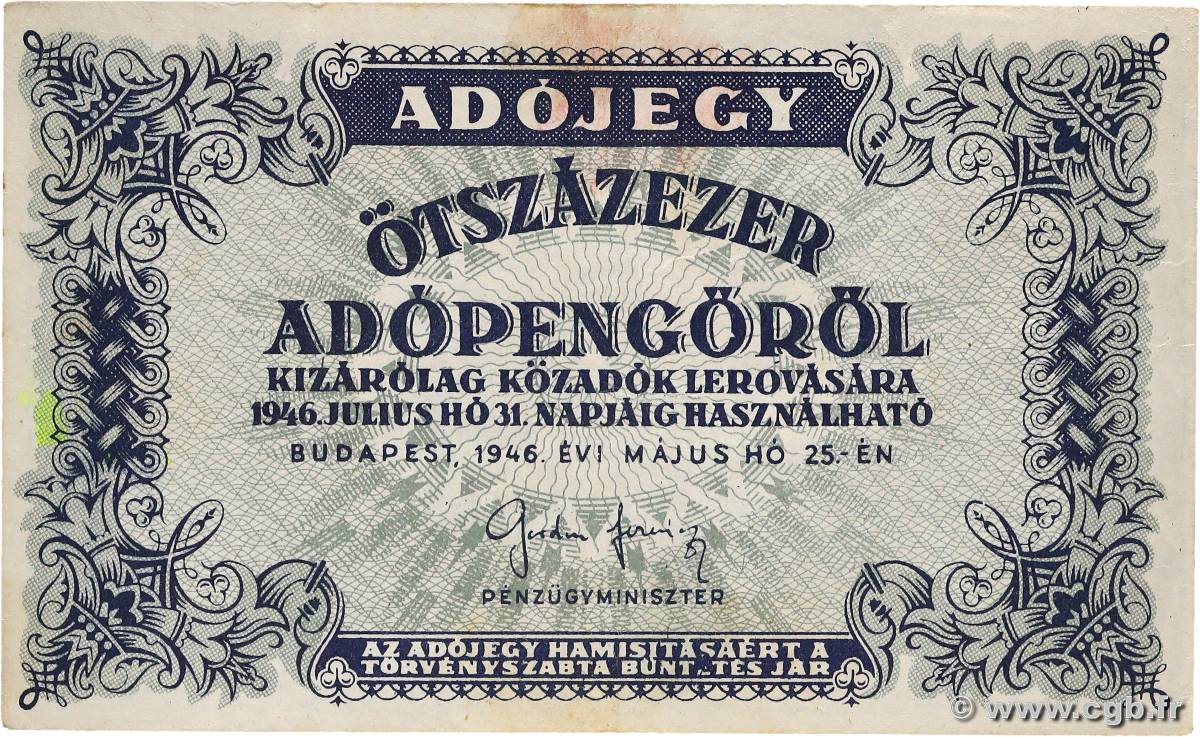 500000 Adopengö HUNGARY  1946 P.139b VF