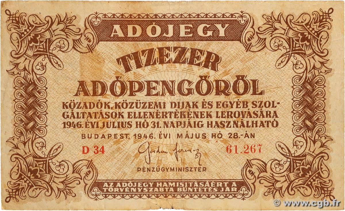 10000 Adopengo HONGRIE  1946 P.143a TB