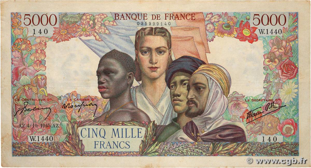 5000 Francs EMPIRE FRANÇAIS FRANCIA  1945 F.47.46 MBC