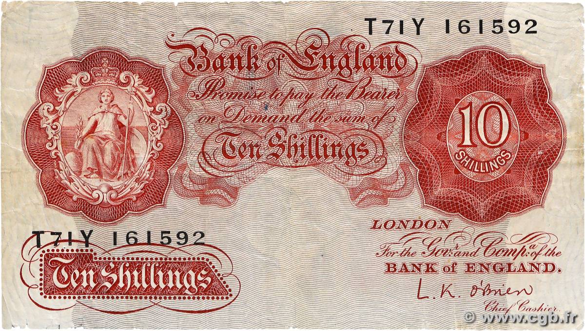 10 Shillings ENGLAND  1955 P.368c F