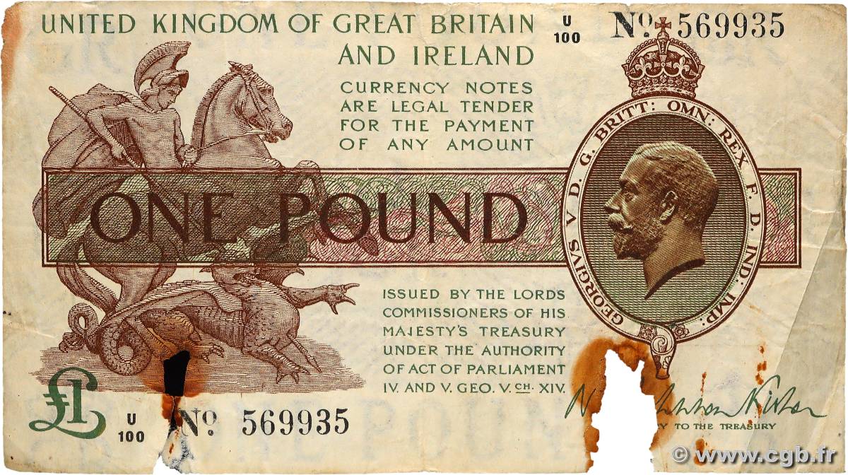 1 Pound ANGLETERRE  1919 P.357 B