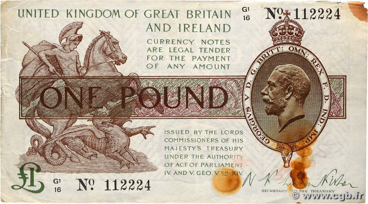 1 Pound INGHILTERRA  1919 P.359a q.BB