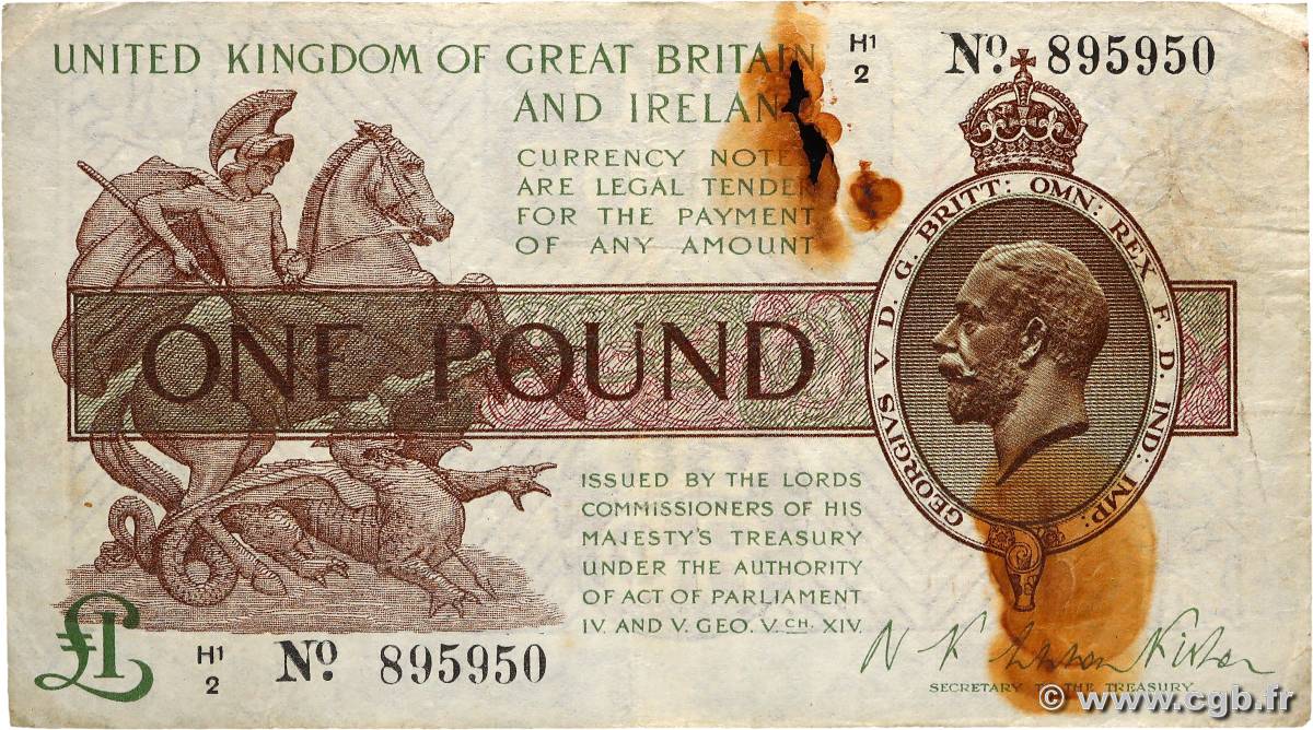 1 Pound ENGLAND  1919 P.359a F-