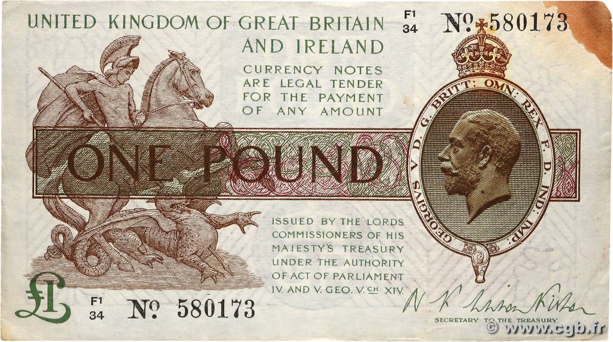 1 Pound ENGLAND  1919 P.359a VF-