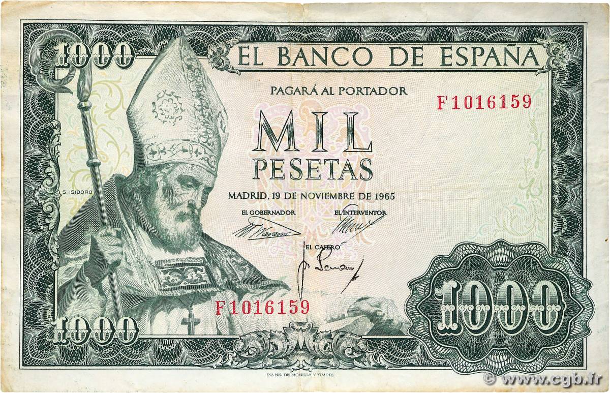 1000 Pesetas ESPAGNE  1965 P.151 TB