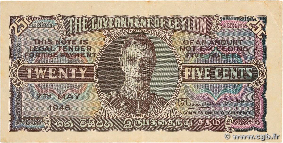 25 Cents CEYLON  1946 P.044b q.SPL