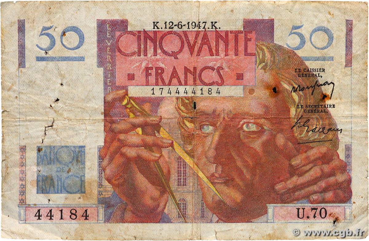 50 Francs LE VERRIER FRANCE  1947 F.20.08 VG