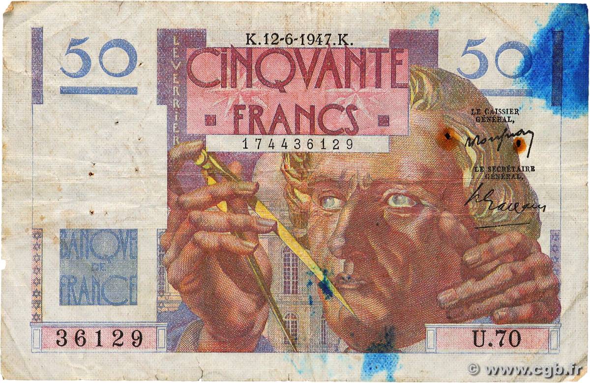 50 Francs LE VERRIER FRANCE  1947 F.20.08 VG