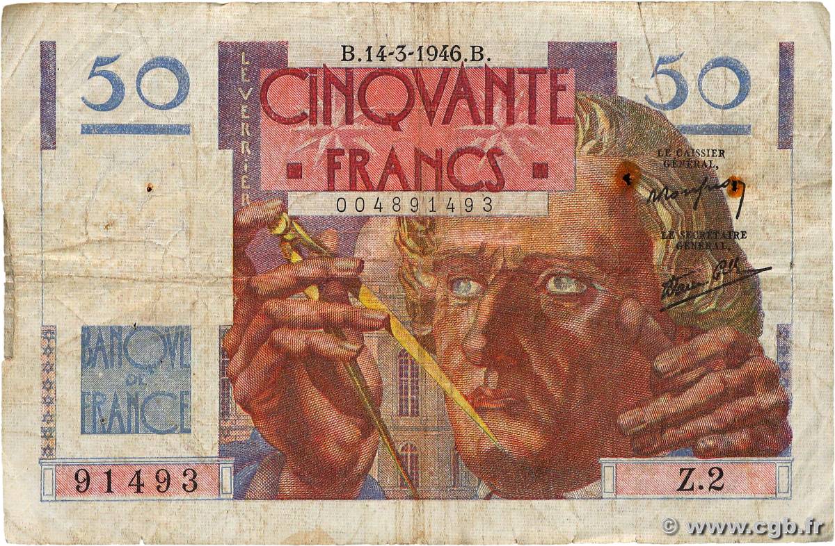 50 Francs LE VERRIER FRANKREICH  1946 F.20.01 SGE