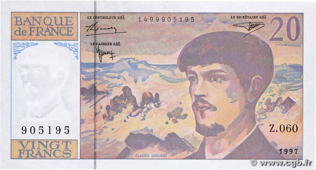 20 Francs DEBUSSY Modifié FRANCE  1997 F.66ter.02 SUP