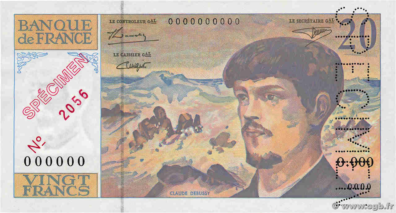 20 Francs DEBUSSY à fil de sécurité Spécimen FRANCE  1995 F.66bis.05Spn UNC-