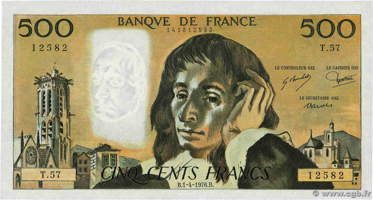 500 Francs PASCAL FRANCIA  1976 F.71.14 FDC