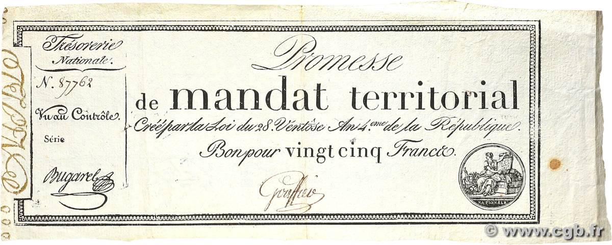 25 Francs avec série Fauté FRANKREICH  1796 Ass.59b var SS