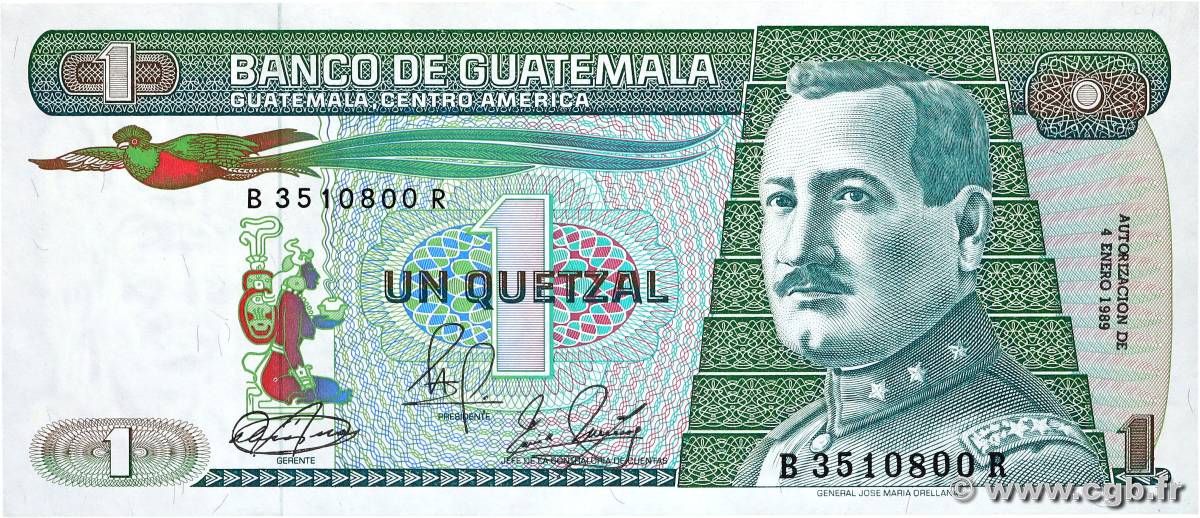 1 Quetzal GUATEMALA  1989 P.066 q.FDC