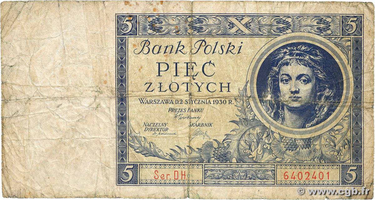 5 Zlotych POLEN  1930 P.072 SGE