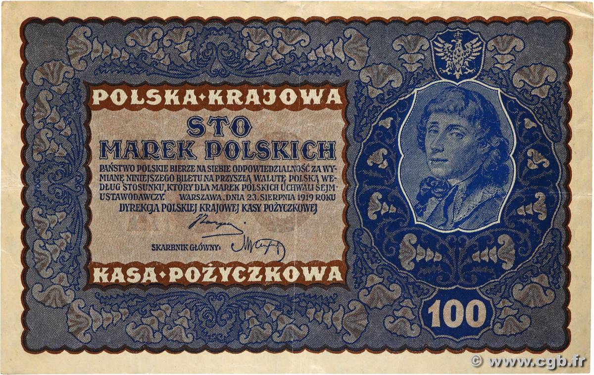 100 Marek POLONIA  1919 P.027 q.SPL