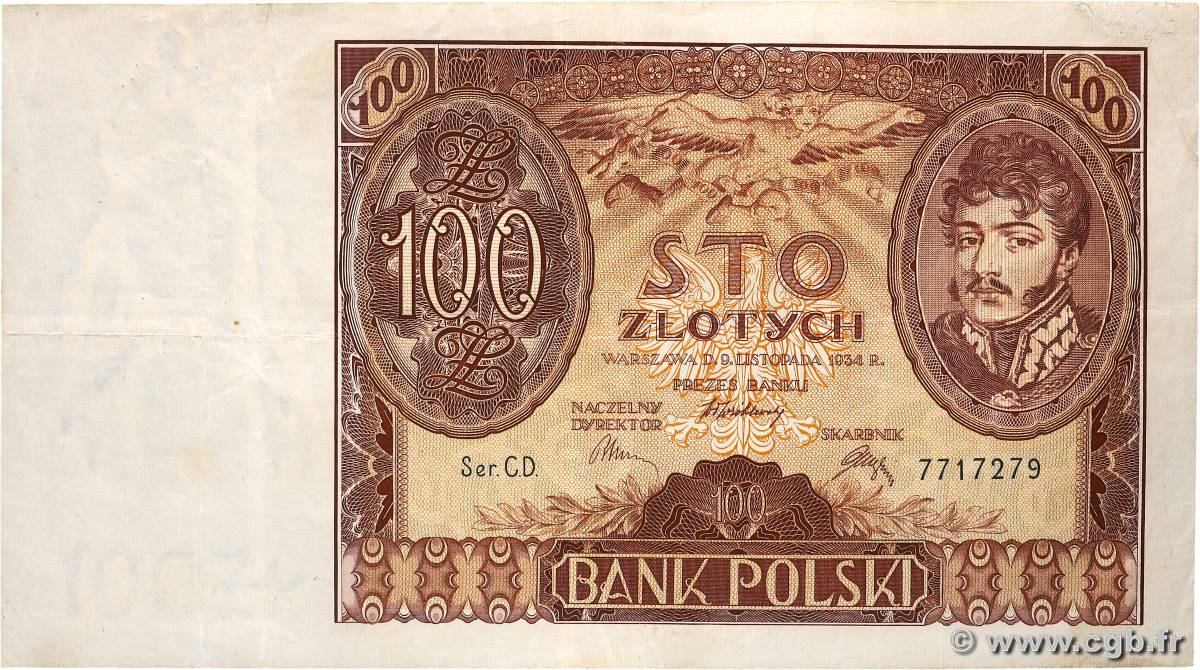 100 Zlotych POLOGNE  1934 P.075a TTB