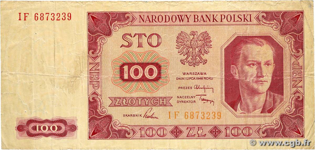 100 Zlotych POLAND  1948 P.139 VG