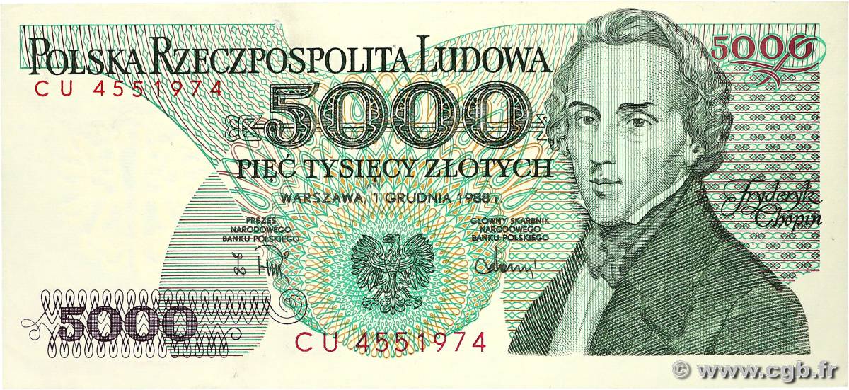 5000 Zlotych POLONIA  1988 P.150c FDC