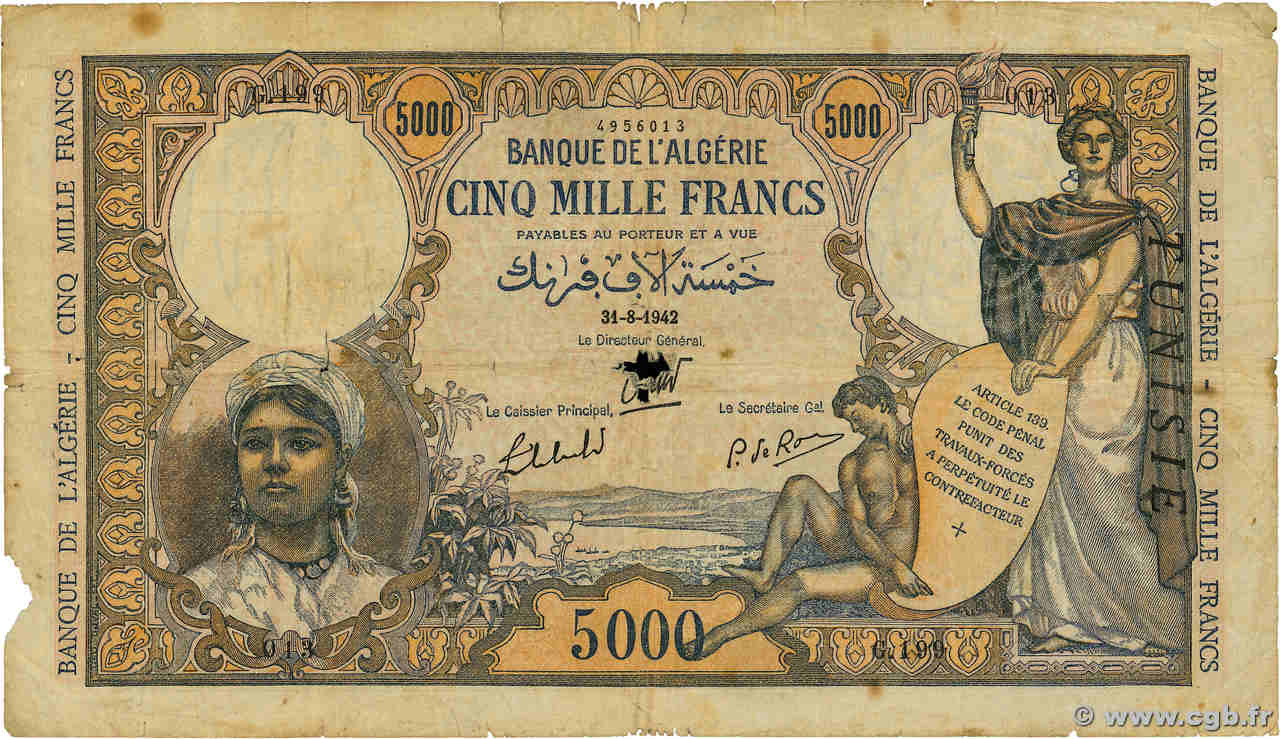5000 Francs TUNISIA  1942 P.21 G
