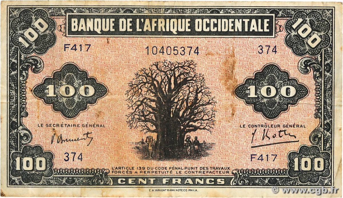 100 Francs FRENCH WEST AFRICA  1942 P.31a BC