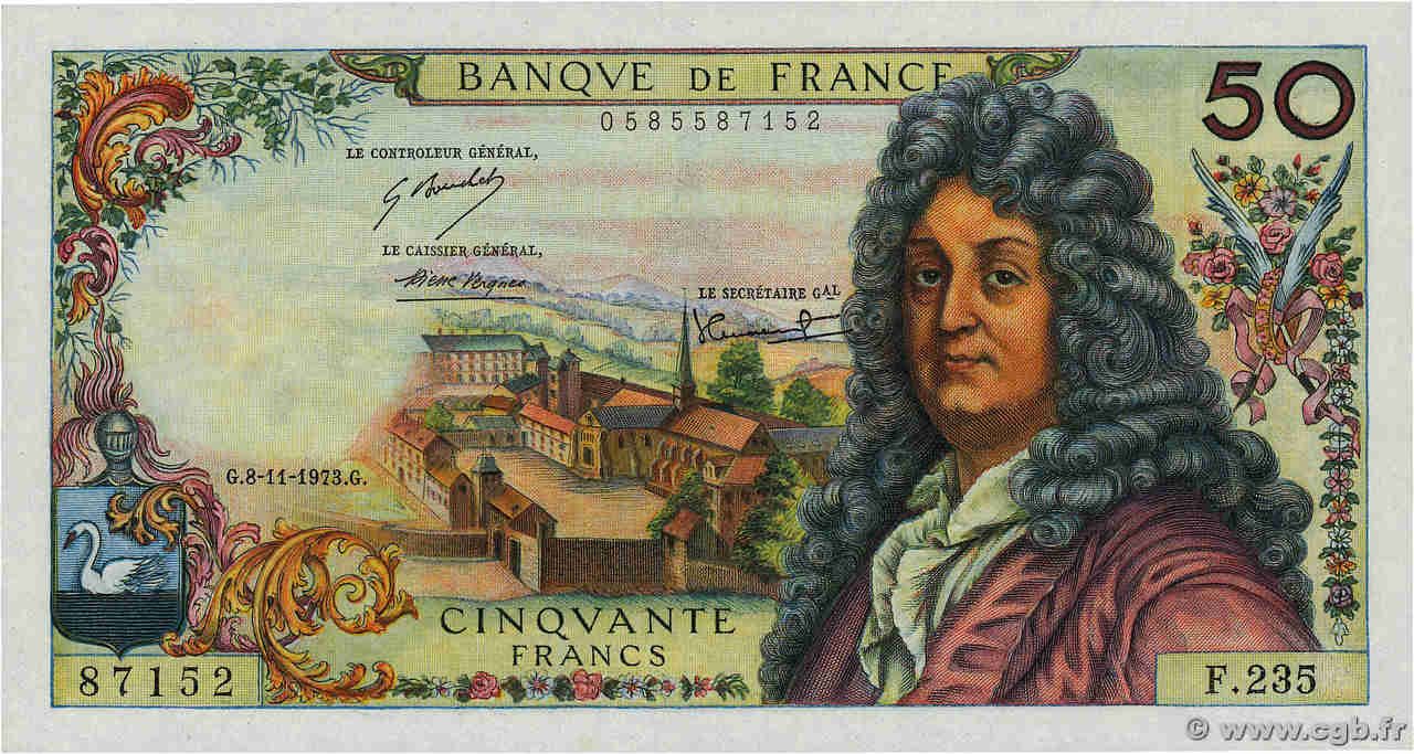 50 Francs RACINE FRANCIA  1973 F.64.25 FDC