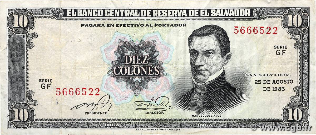 10 Colones EL SALVADOR  1983 P.135a MBC