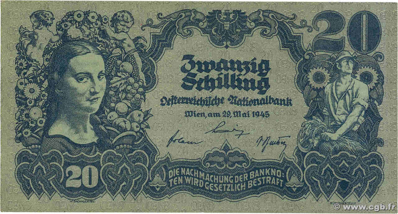 20 Schilling Numéro spécial AUTRICHE  1945 P.116 SPL+