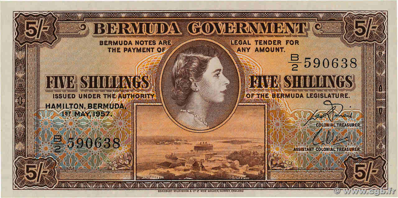 5 Shillings BERMUDA  1957 P.18b AU