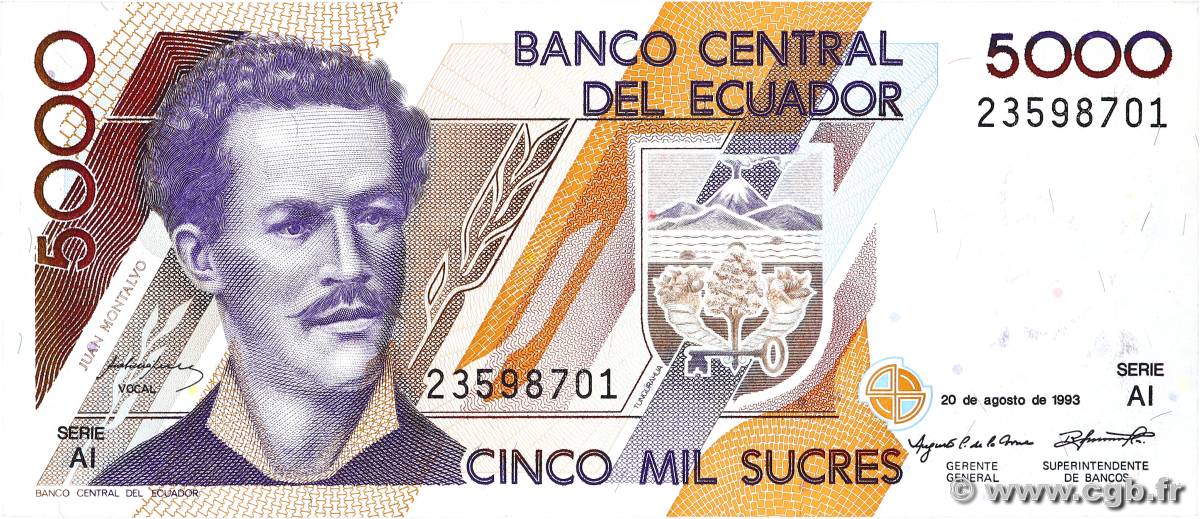 5000 Sucres ECUADOR  1993 P.128a UNC-