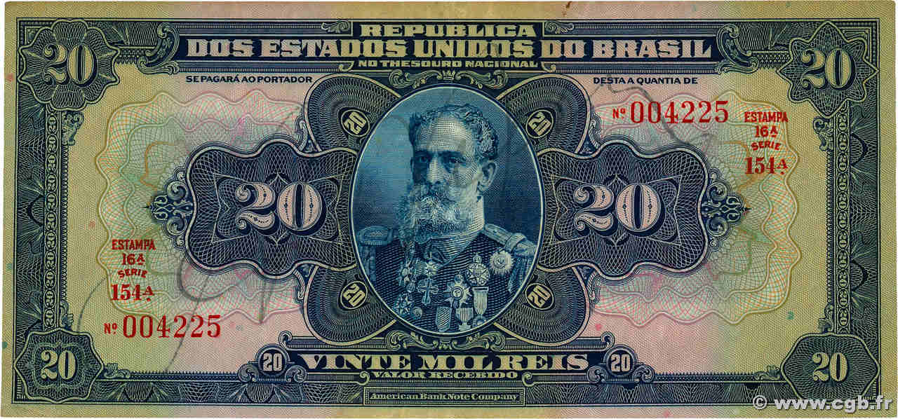 20 Mil Reis BRAZIL  1931 P.048d VF