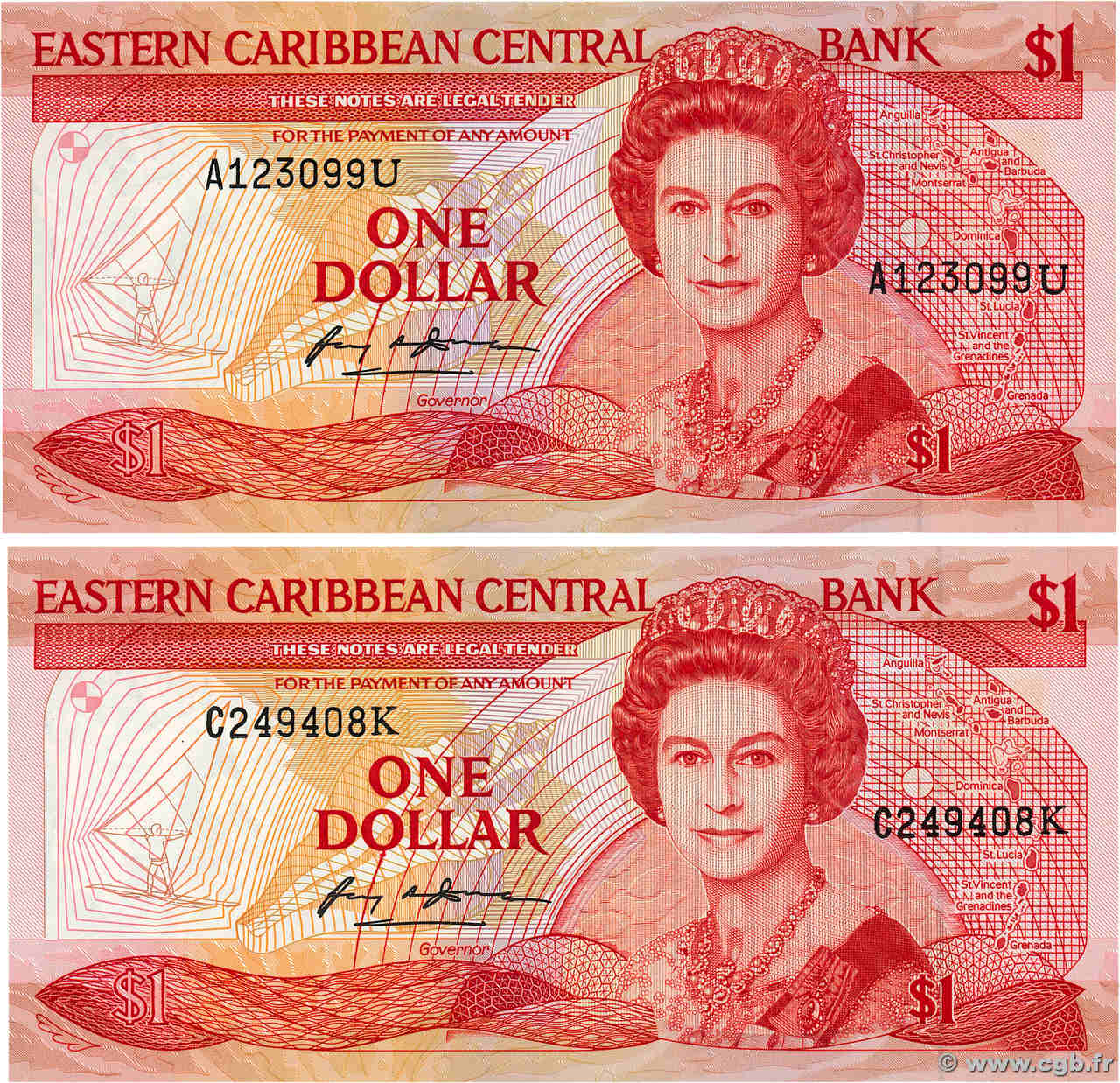 1 Dollar Lot EAST CARIBBEAN STATES  1988 P.21k-u UNC-