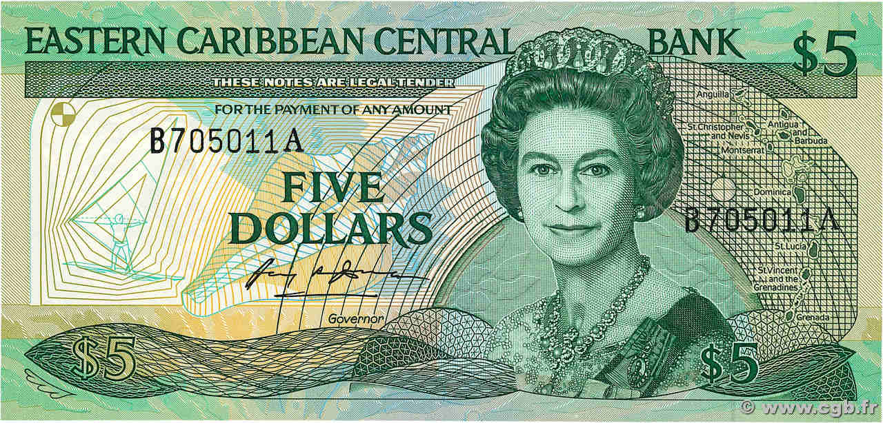 5 Dollars CARIBBEAN   1986 P.18a UNC