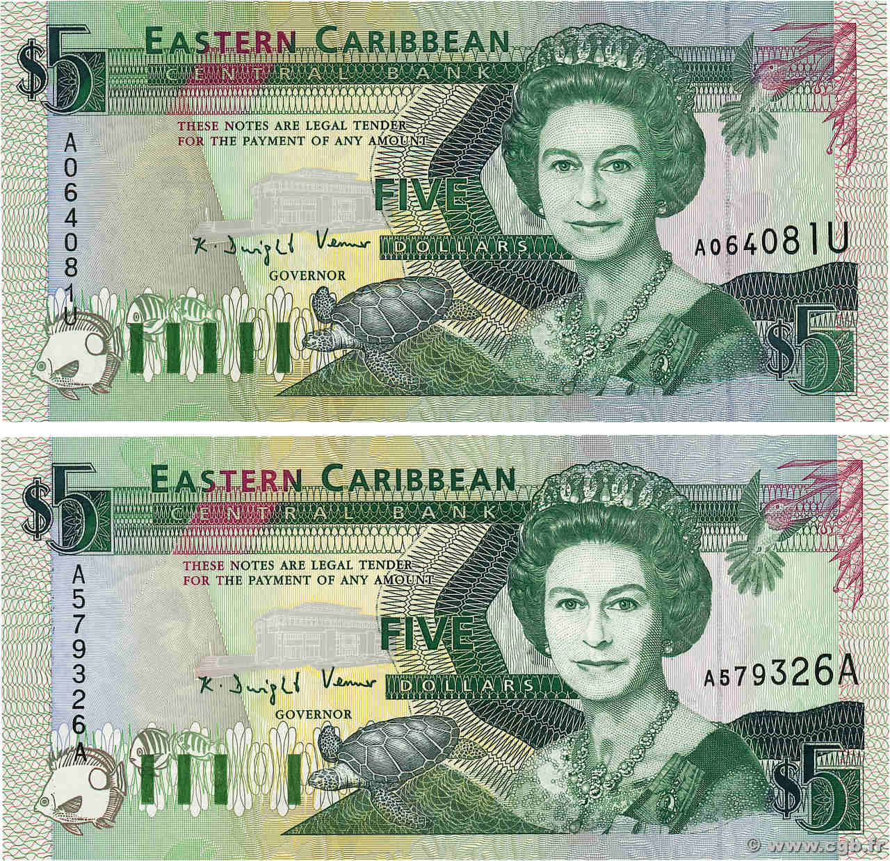 5 Dollars Lot EAST CARIBBEAN STATES  1993 P.26a-u UNC