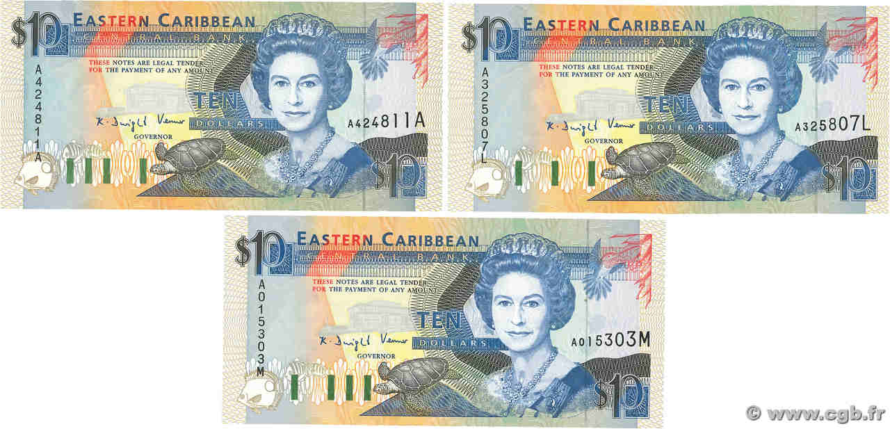 10 Dollars Lot EAST CARIBBEAN STATES  1993 P.27a-l-m ST