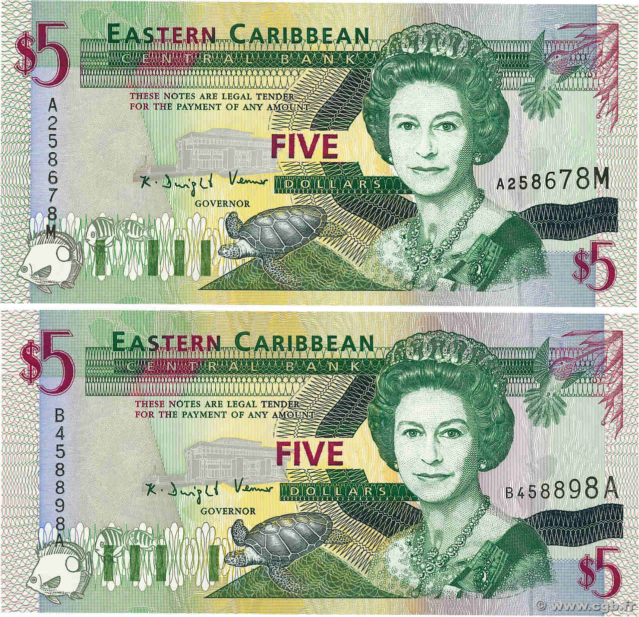 5 Dollars Lot EAST CARIBBEAN STATES  1994 P.31a-m UNC